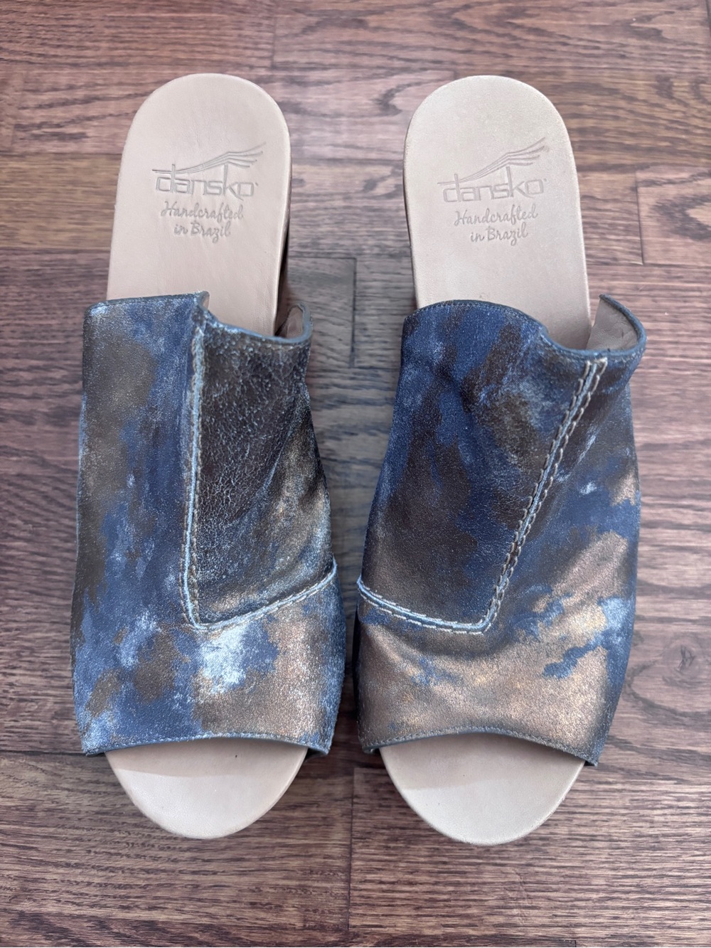 Dansko Metallic Brown and Bronze Leather Slide Sandals